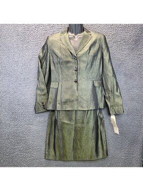 Vintage Jessica Ash Snake Print Blazer Skirt Set 10 Green Deadstock Artsy Retro